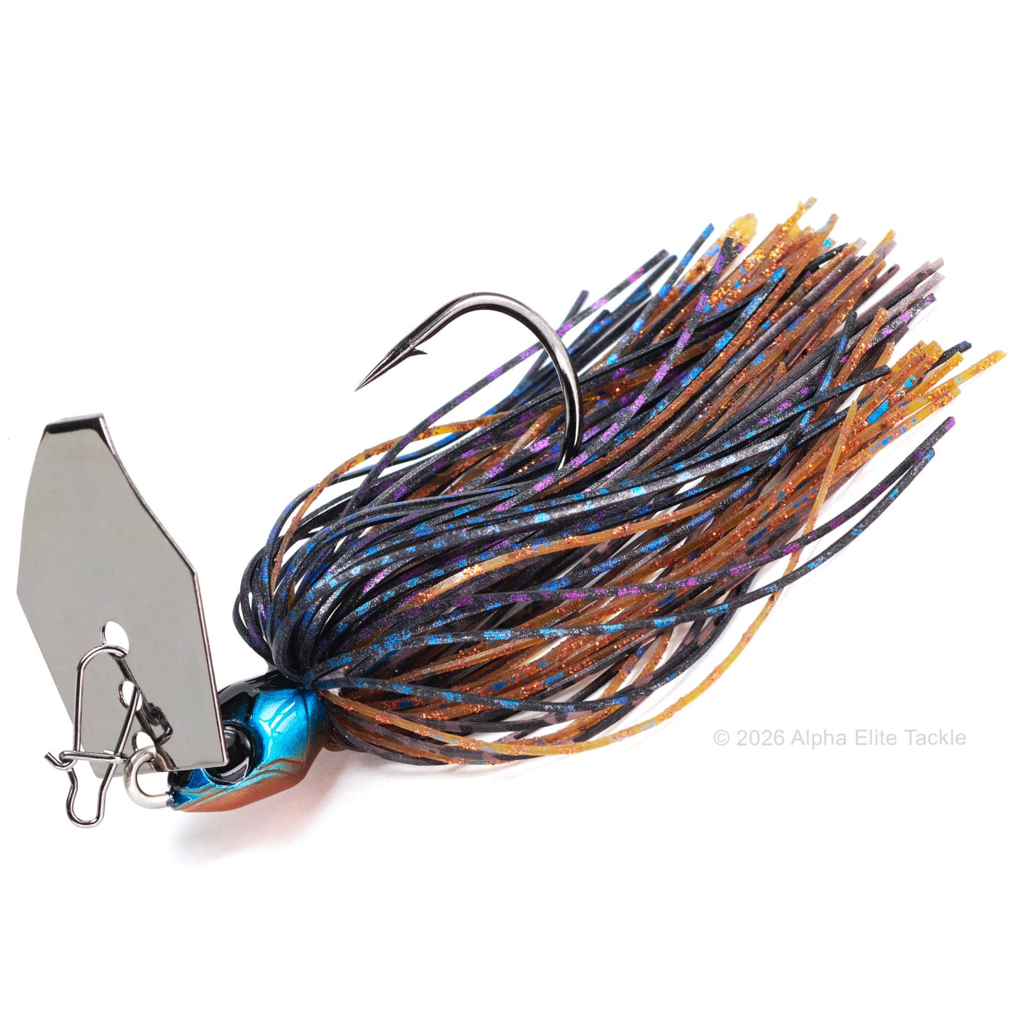 Close up of the Bumblebee Custom Lures B Blade Bladed jig in the color Gill Black on a white background.