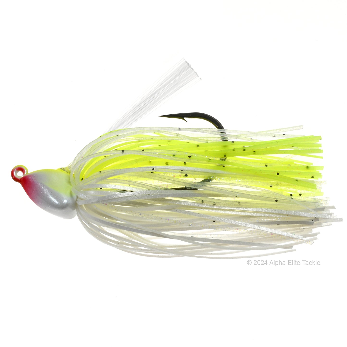 Close up of one Evergreen Grass Ripper Jig in the color White Chart on a white background.