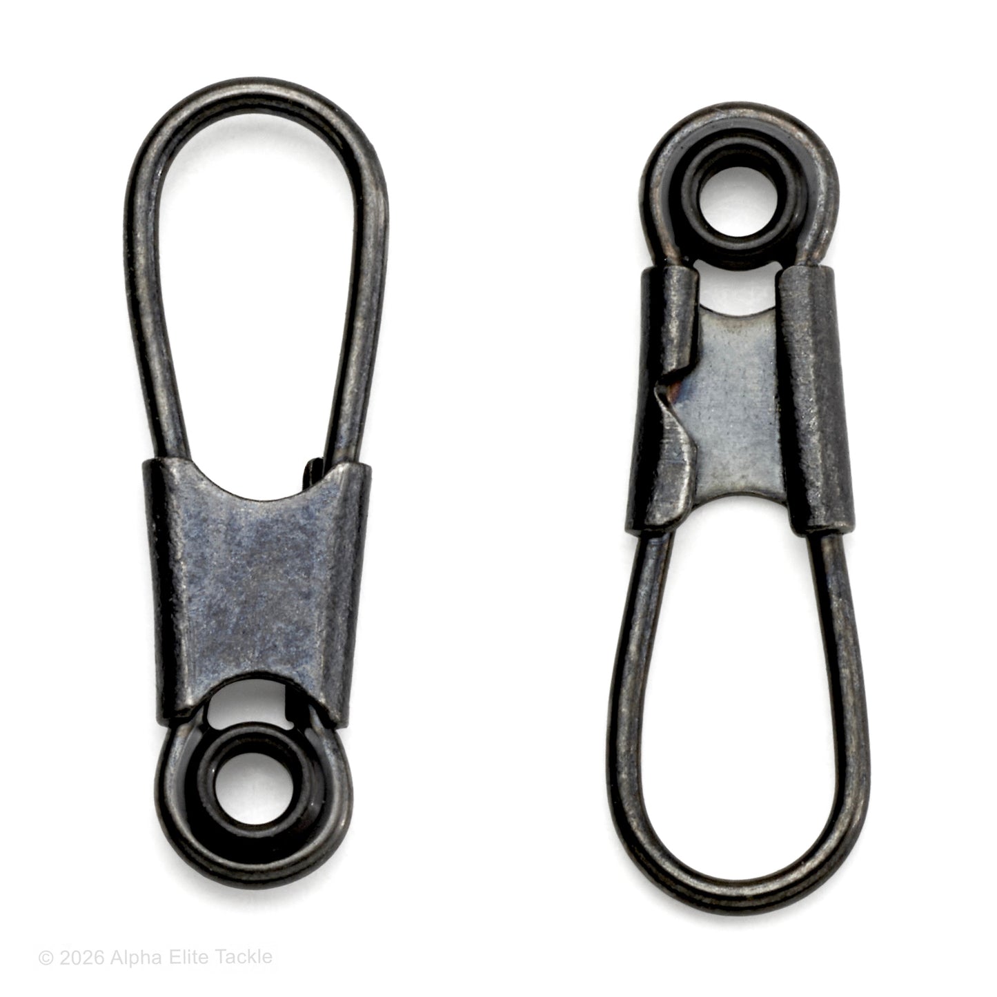 Two metal swivels on a white background