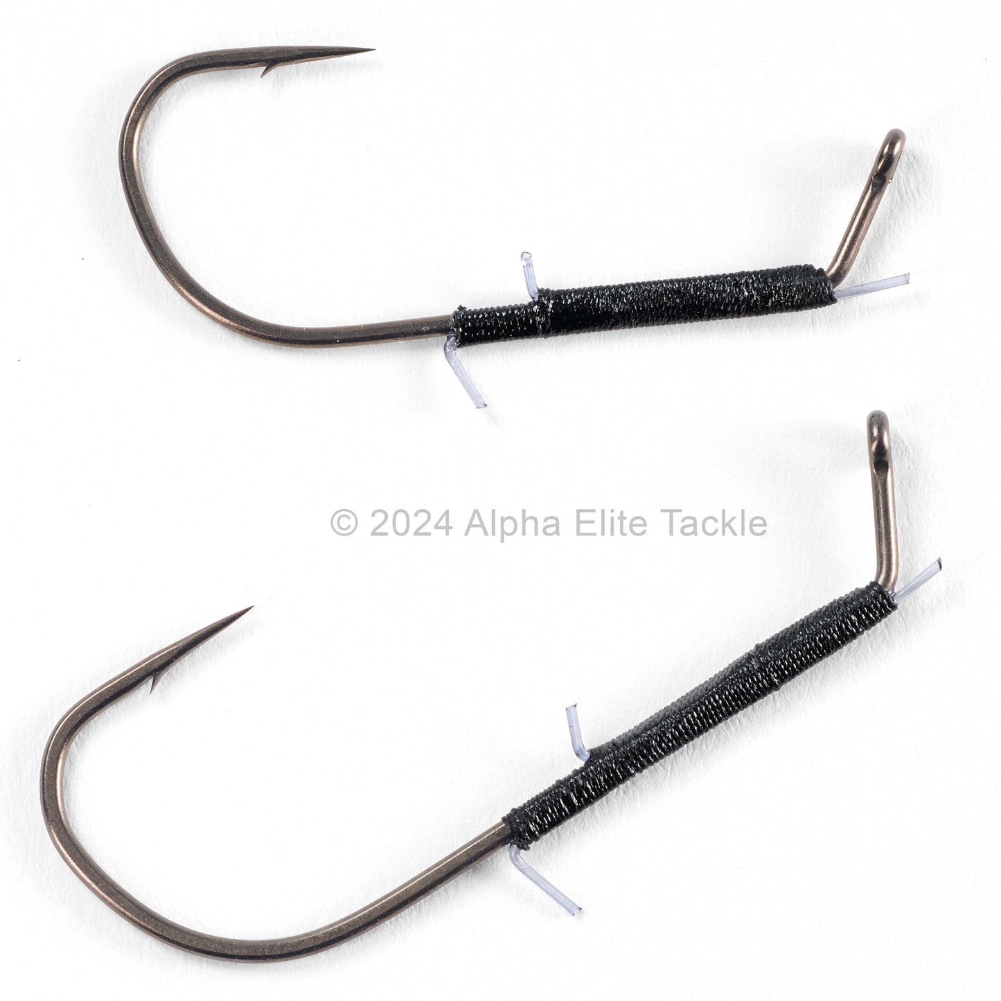 Close up of two Hayabusa D-Striker Type Hover strolling hooks on a white background