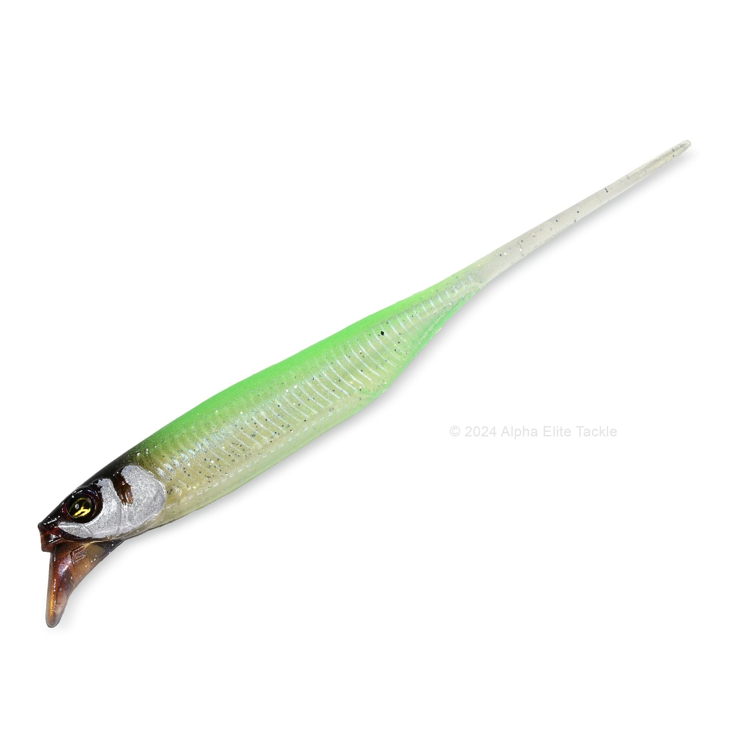 Close up of the Jackall Drift Fry 3.0 Strolling Minnows in the color Sight Chartreuse Fry on white background