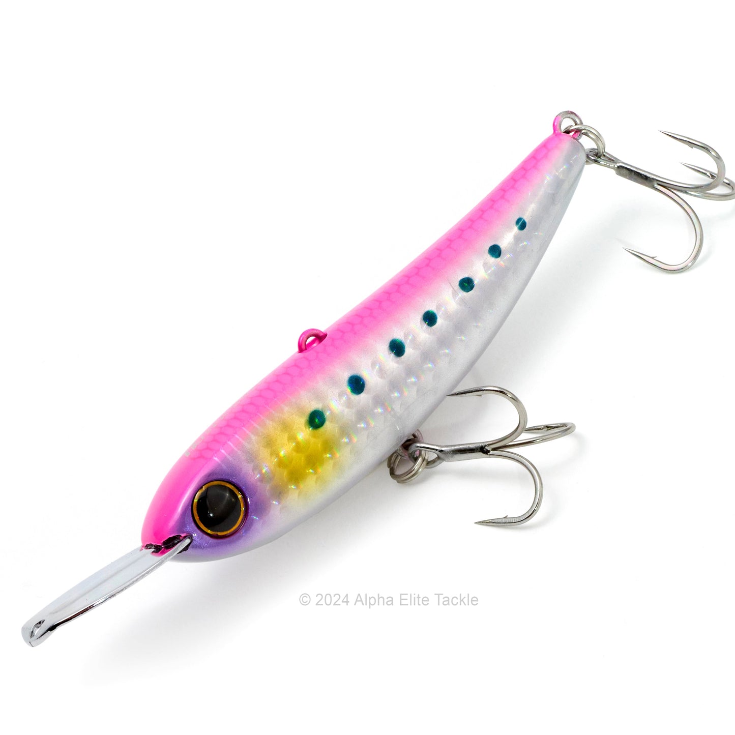 Close up of the Jackall Riser Bait 008 in the color Pink Back on a white background
