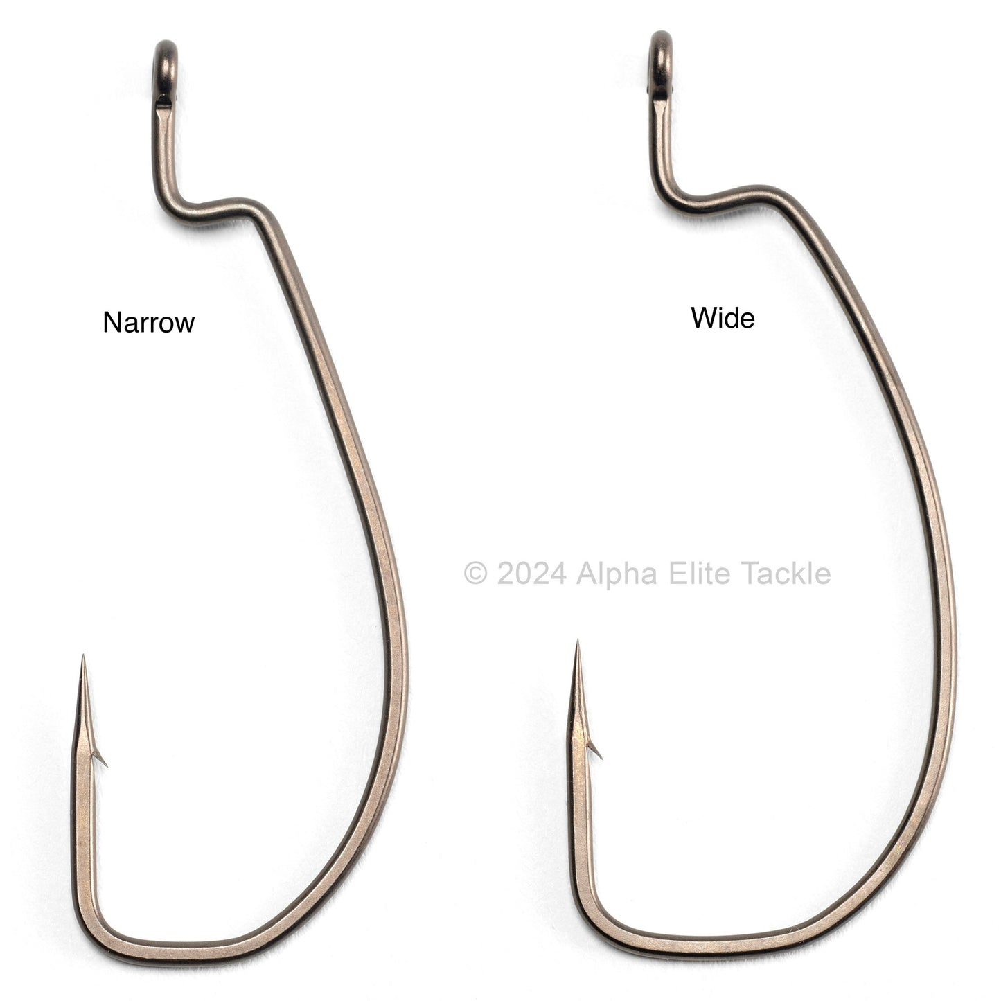 Close up of the Jackall Scythe Offset Hooks on a white background