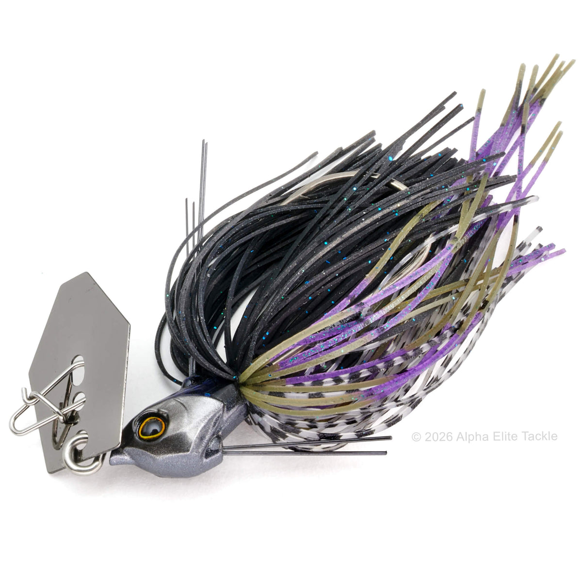 Close Up of the Jackall TG Super Break Blade Bladed Jig in the color Silhouette Black on a white background