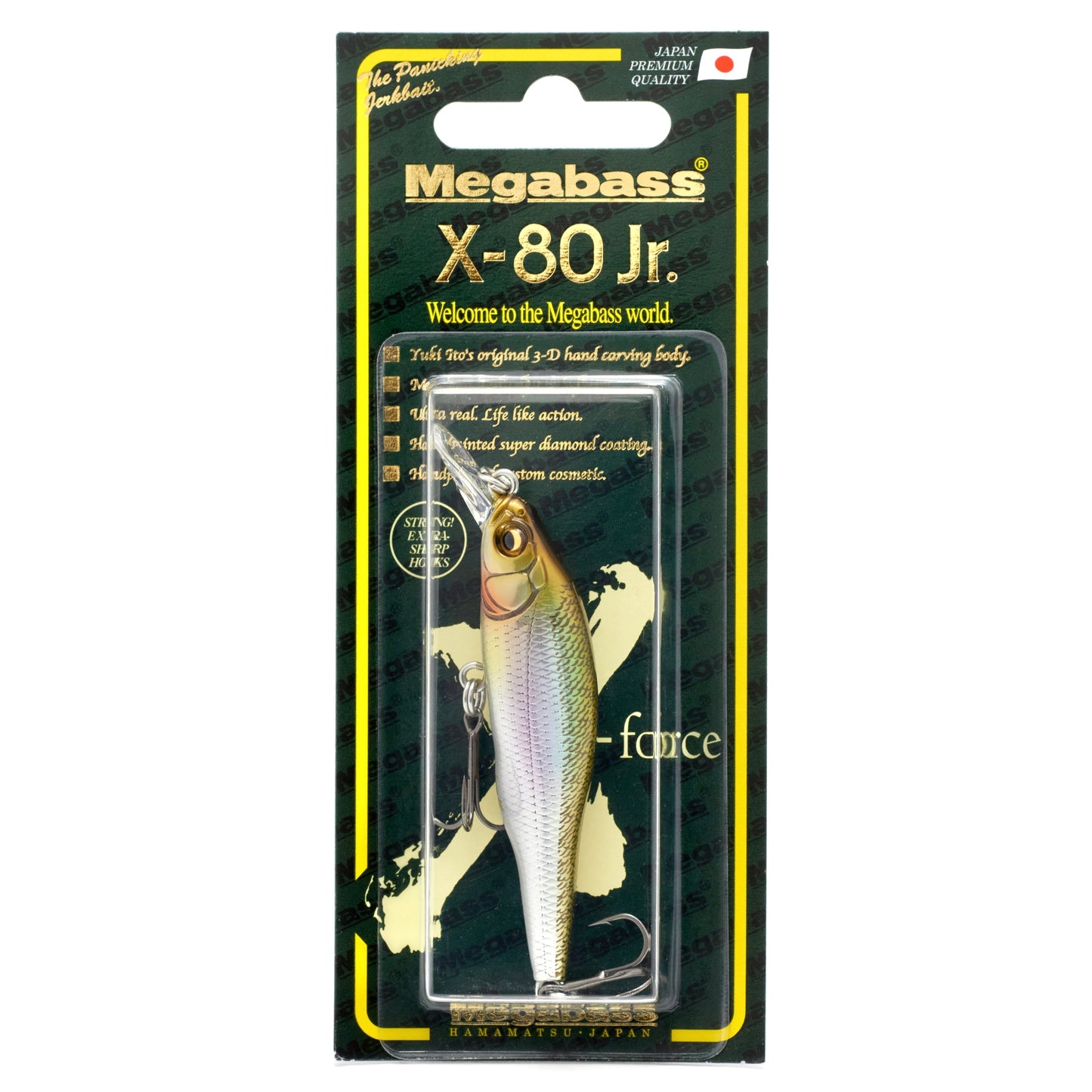 Megabass X 80 Junior Jerkbait in the color LZ Wakasagi on a white background