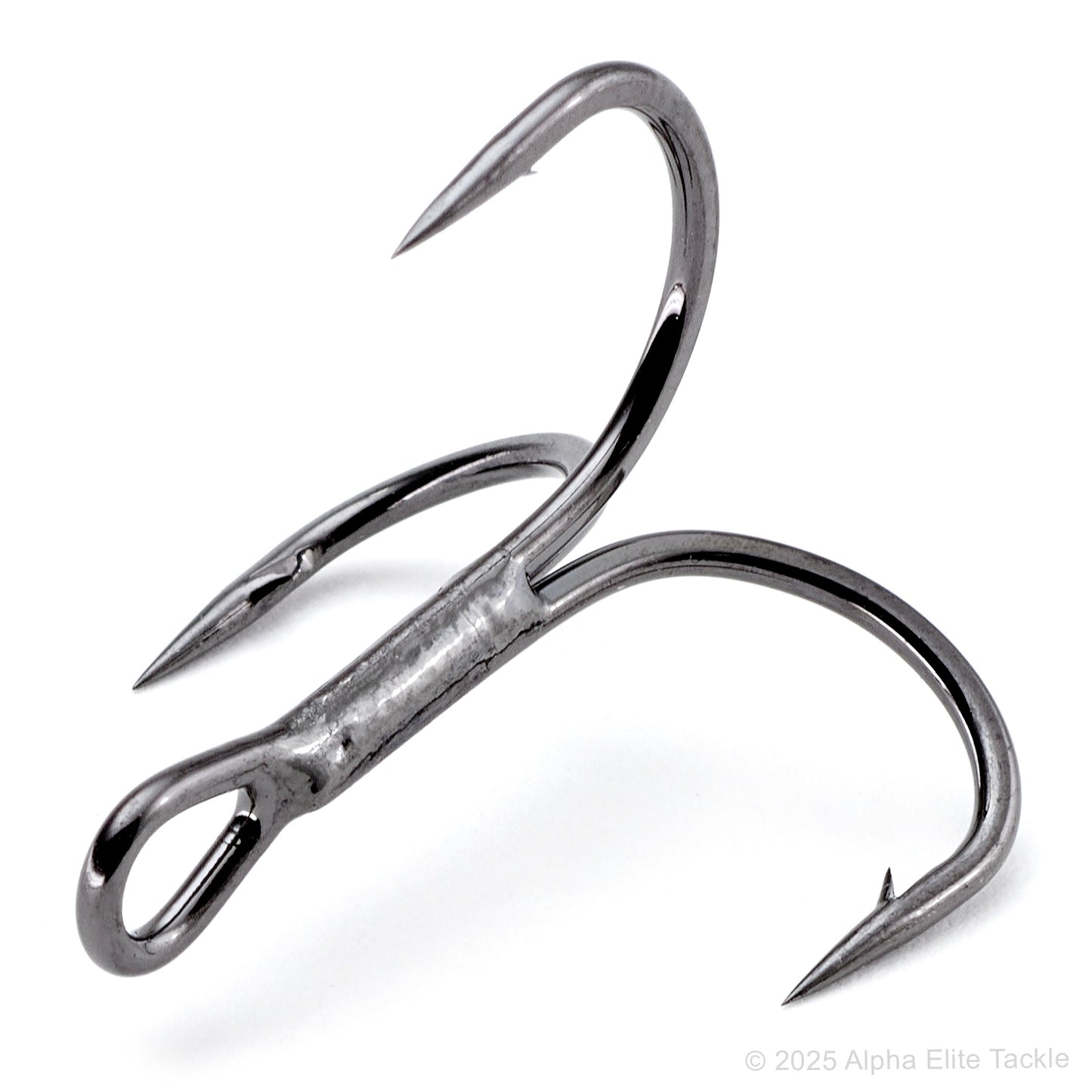 Close up of one Owner ST36BC stinger treble hook on a white background