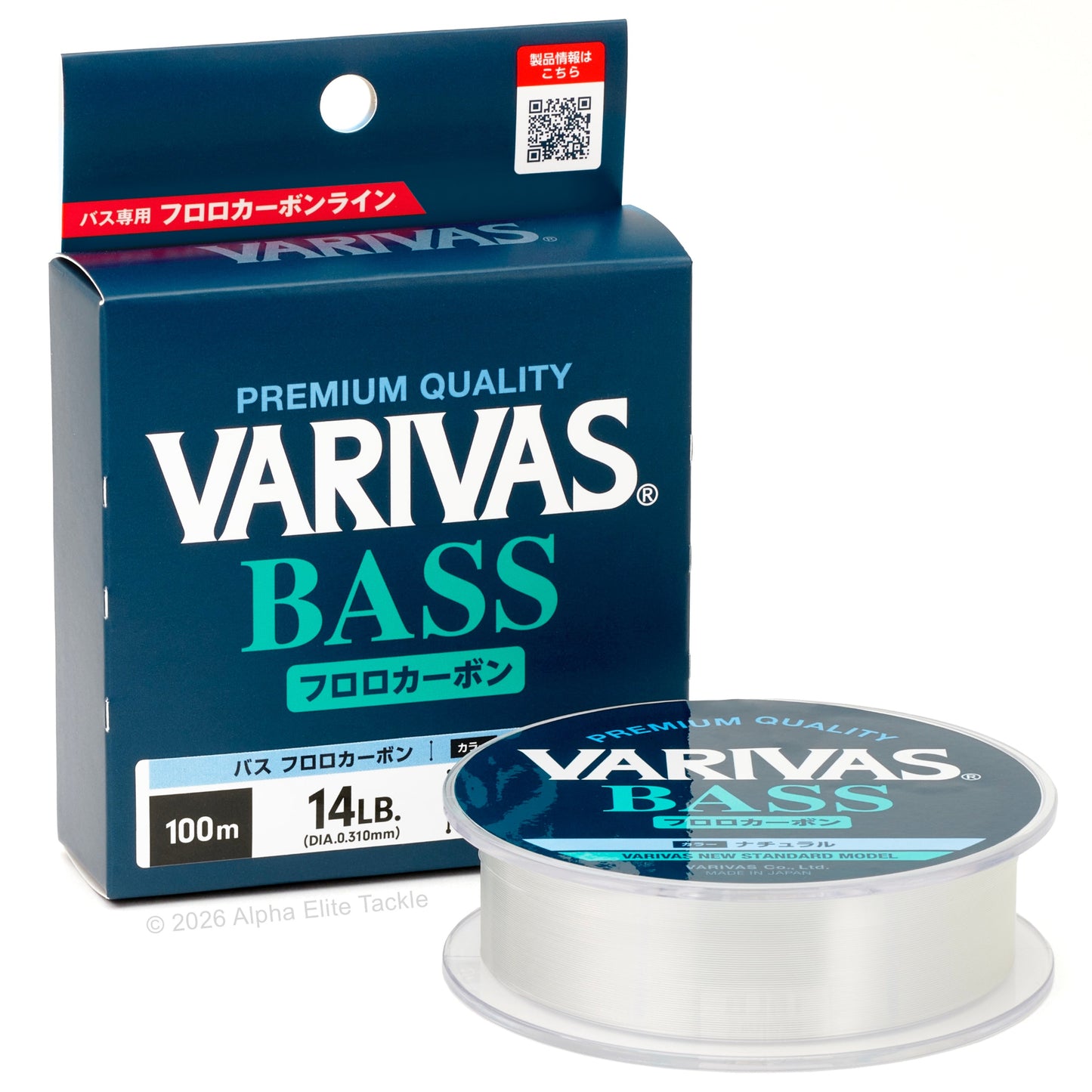 Varivas Bass fishing line packaging with a spool on a white background