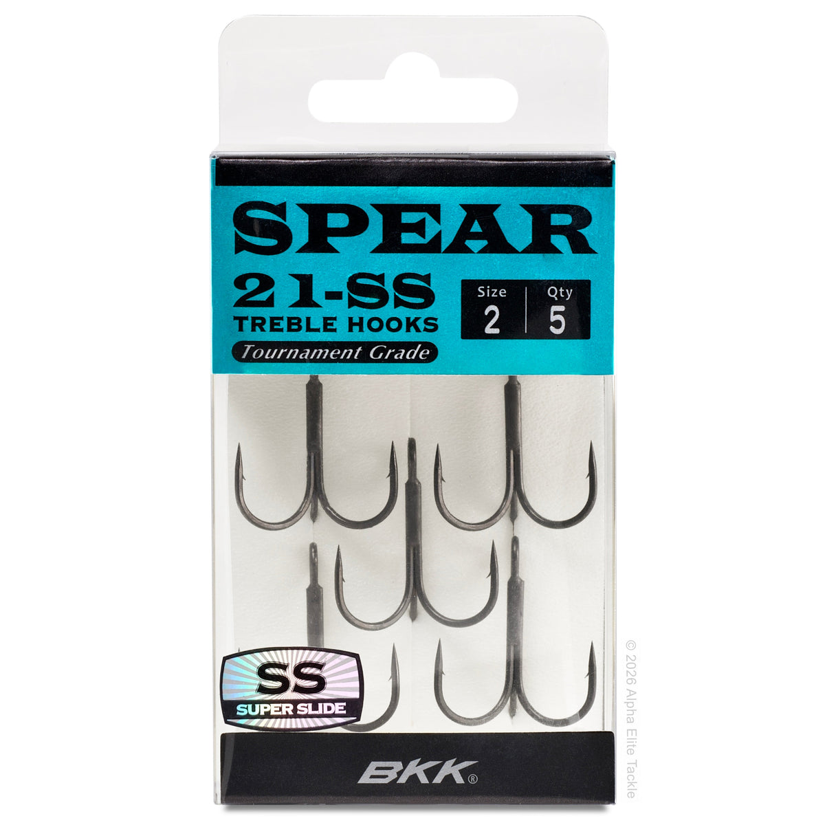 One package of the BKK Spear 21-SS Tournament Grade Treble Hooks