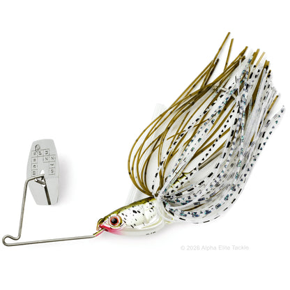 Close up of the bass puzzle grass piece flex in the color Mossy Shad on a white background