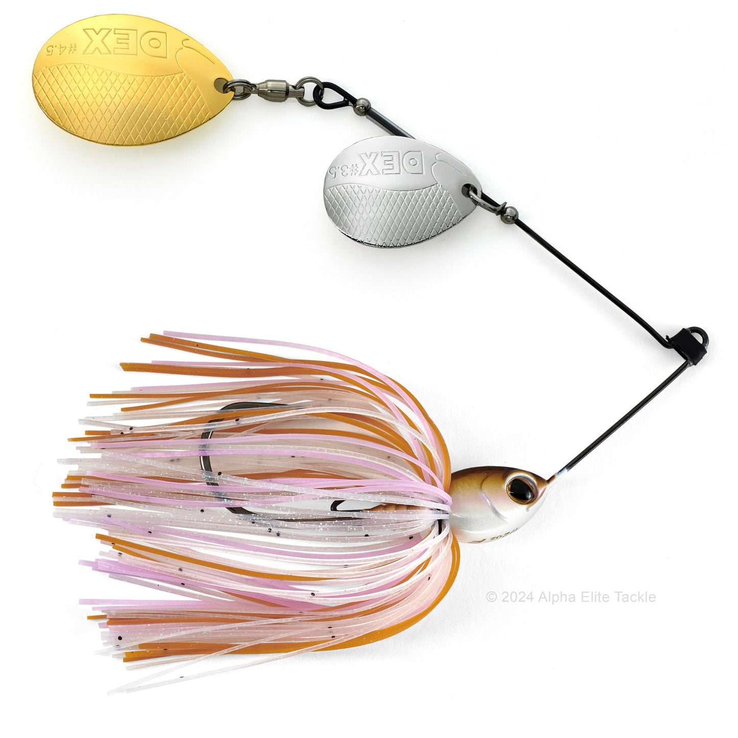 Close up of Berkley Dex spinnerbait in the color ghost wakasagi