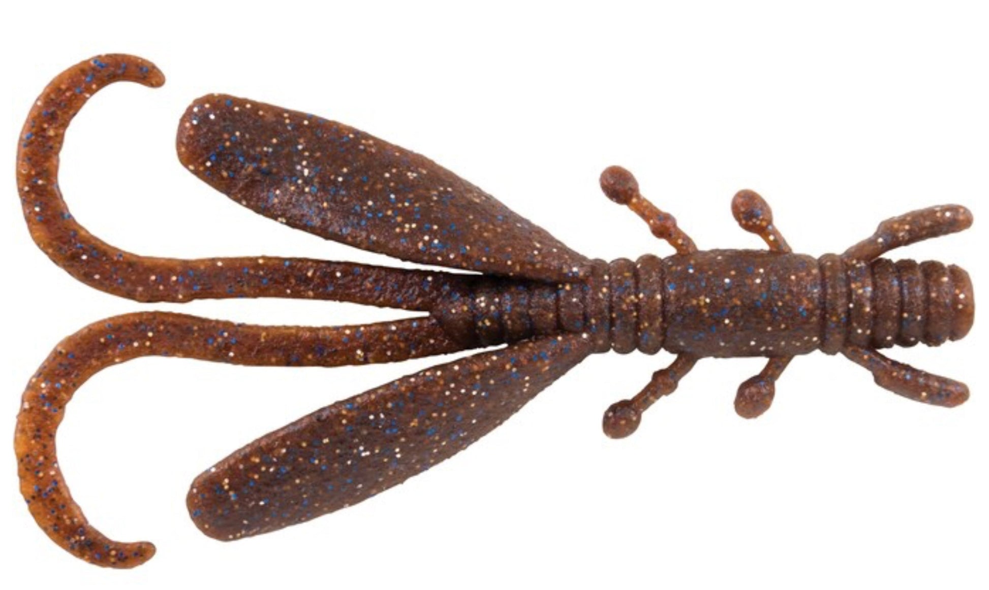 Brown and speckled fishing lure on a white background