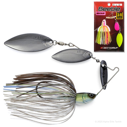 Close up of two BottomUp Beeble Spinnerbait in on a white background