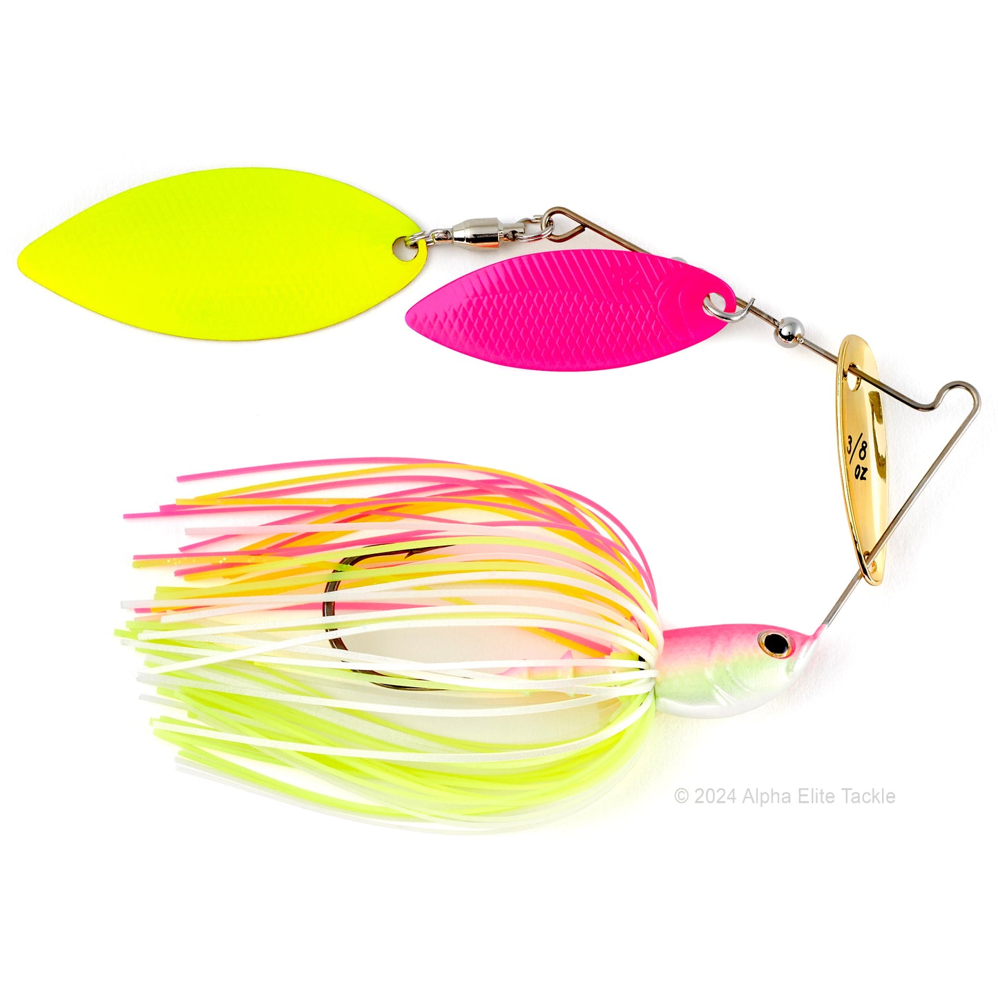 Close up of the BottomUp Beeble Spinnerbait in the color Muddy Impact on a white background