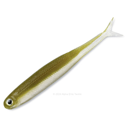 Close up of the DStyle Virola Shad Strolling Minnow in the color Ayu on a white background.