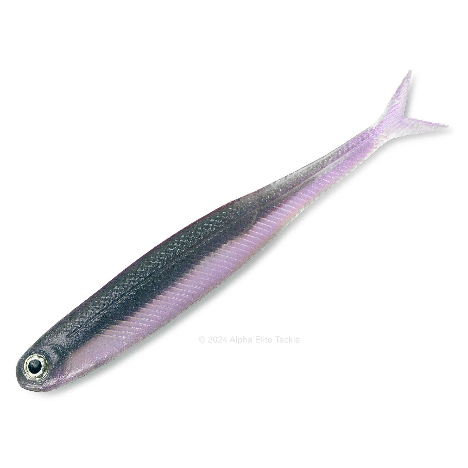 Close up of the DStyle Virola Shad Strolling Minnow in the color Escape Fish on a white background.