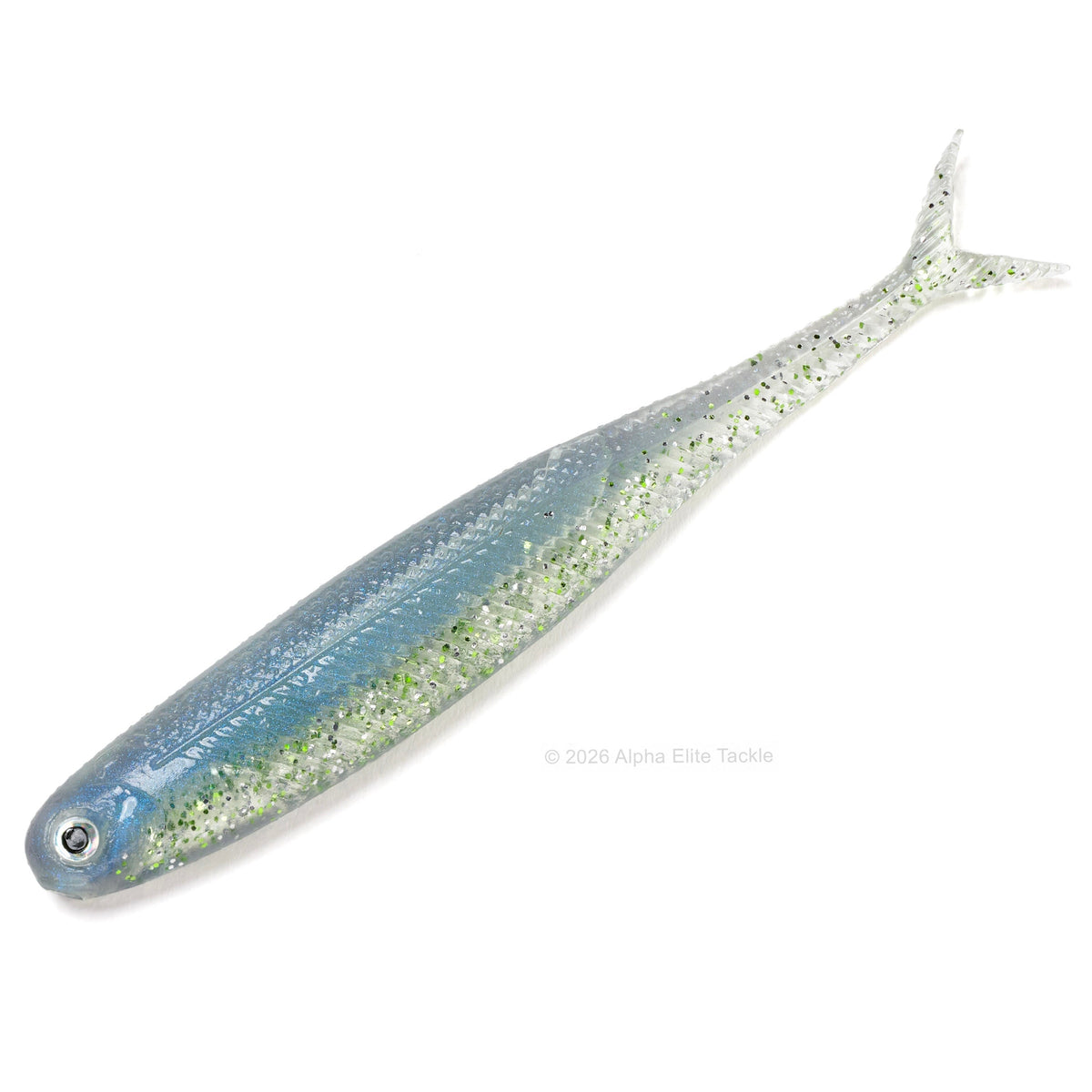Soft plastic DStyle Virola minnow in the color Sexy Shad on a white background