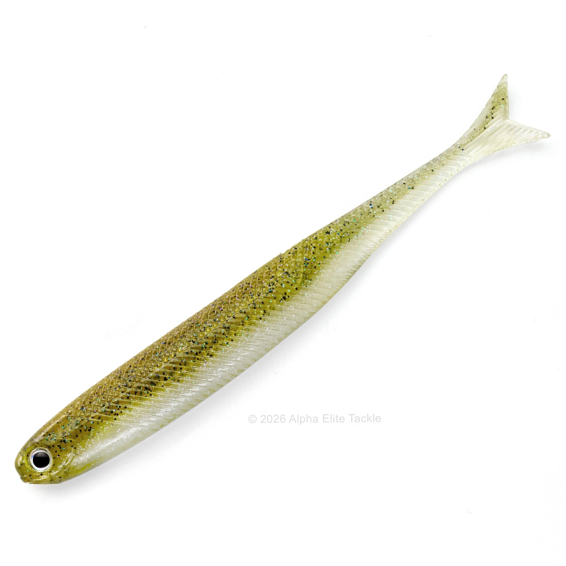 Close up of the DStyle Virol Strolling Minnow in the color Camo on a white background
