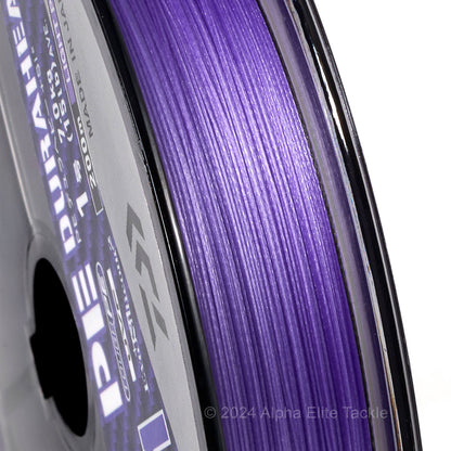 Daiwa Dura Heavy Sinking Braided Fishing line in the color purple.