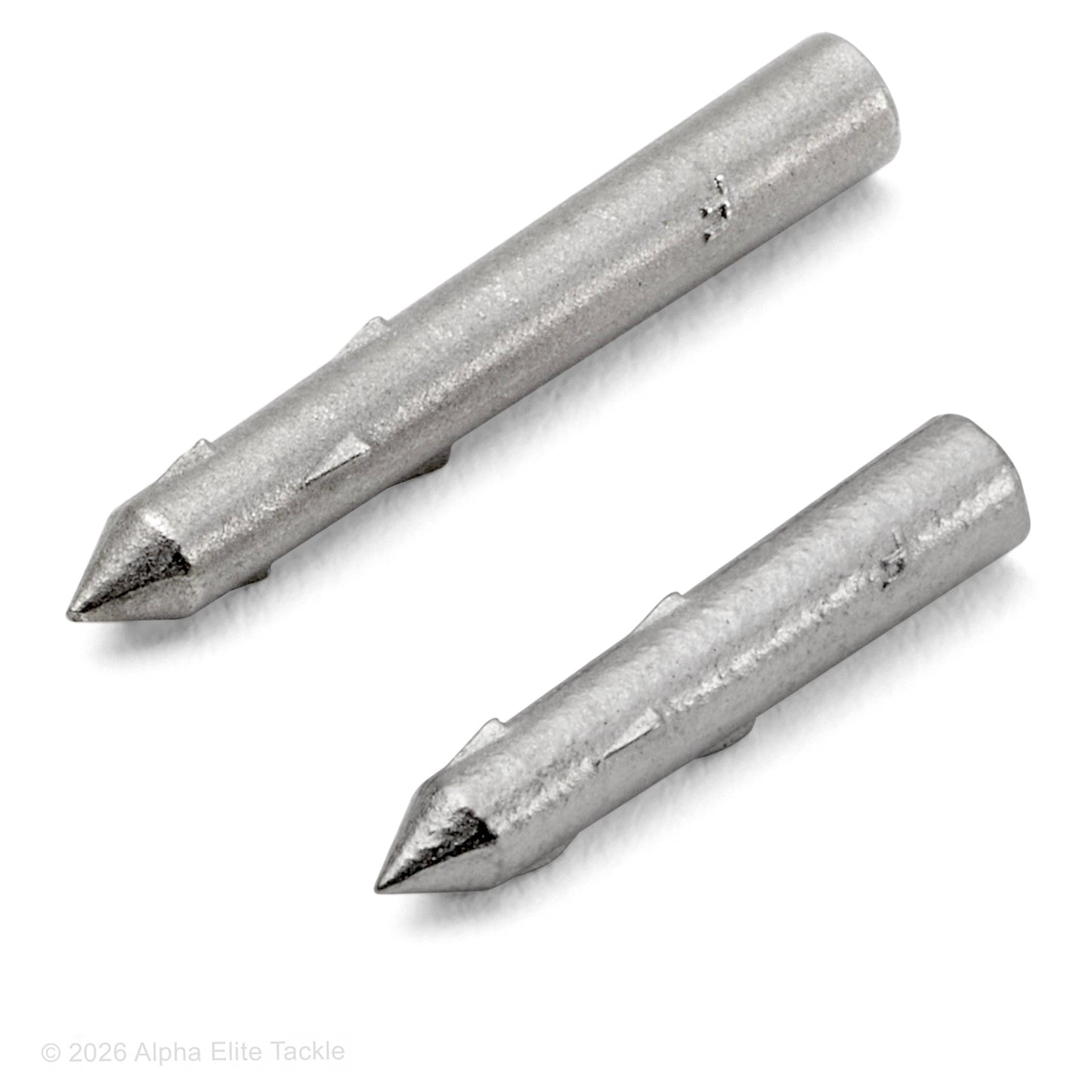 Two Daiwa Tungsten Nail Sinkers on a white background