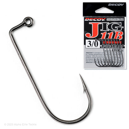 Close up of the Decoy Strong wire Jig 11B Strolling hook and it's packaging on a white background