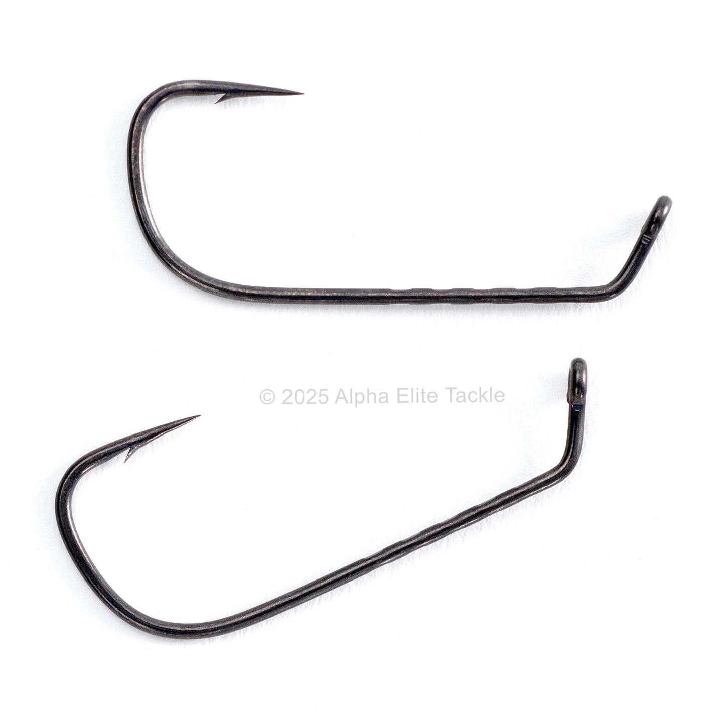 Close up of two Decoy Jig 53F  60 Limerick-F Strolling Hooks on white background