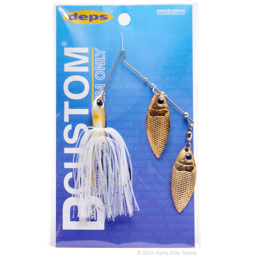 Close up of the Deps B Custom Spinnerbait in the color Ayu on a white background
