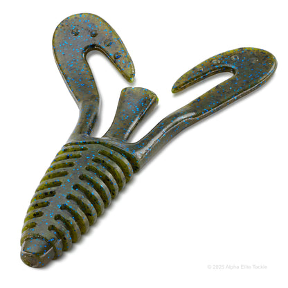 Deps barbute Craw soft plastic bait in the color Green Pumpkin Blue Flake on a white background