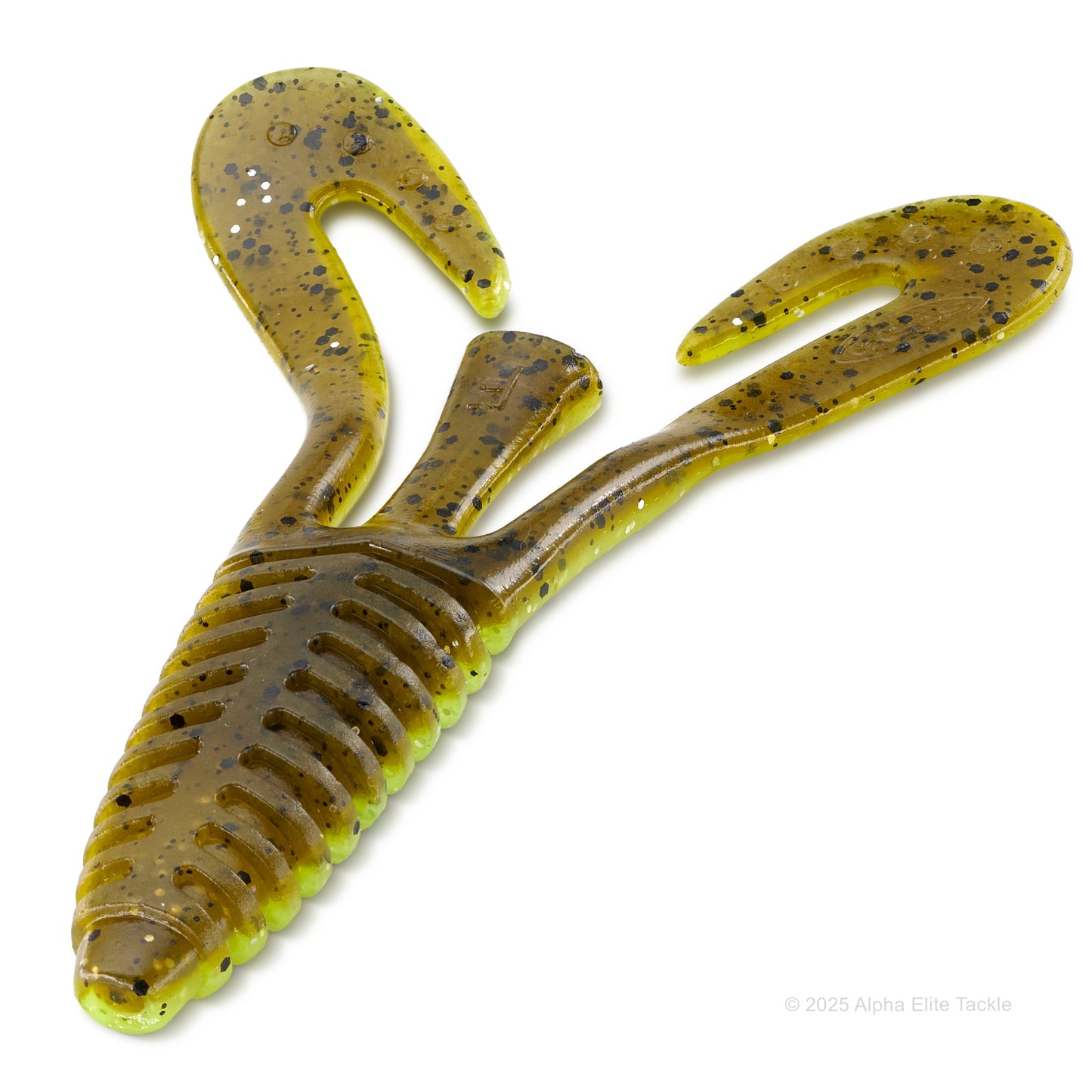 Deps barbute Craw soft plastic bait in the color green pumpkin Chartreuse on a white background