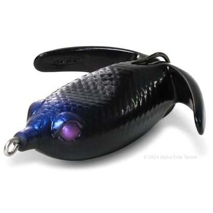 Close up of the Deps Basirisky Soft Crawler Frog in the color Jet Black on white background.