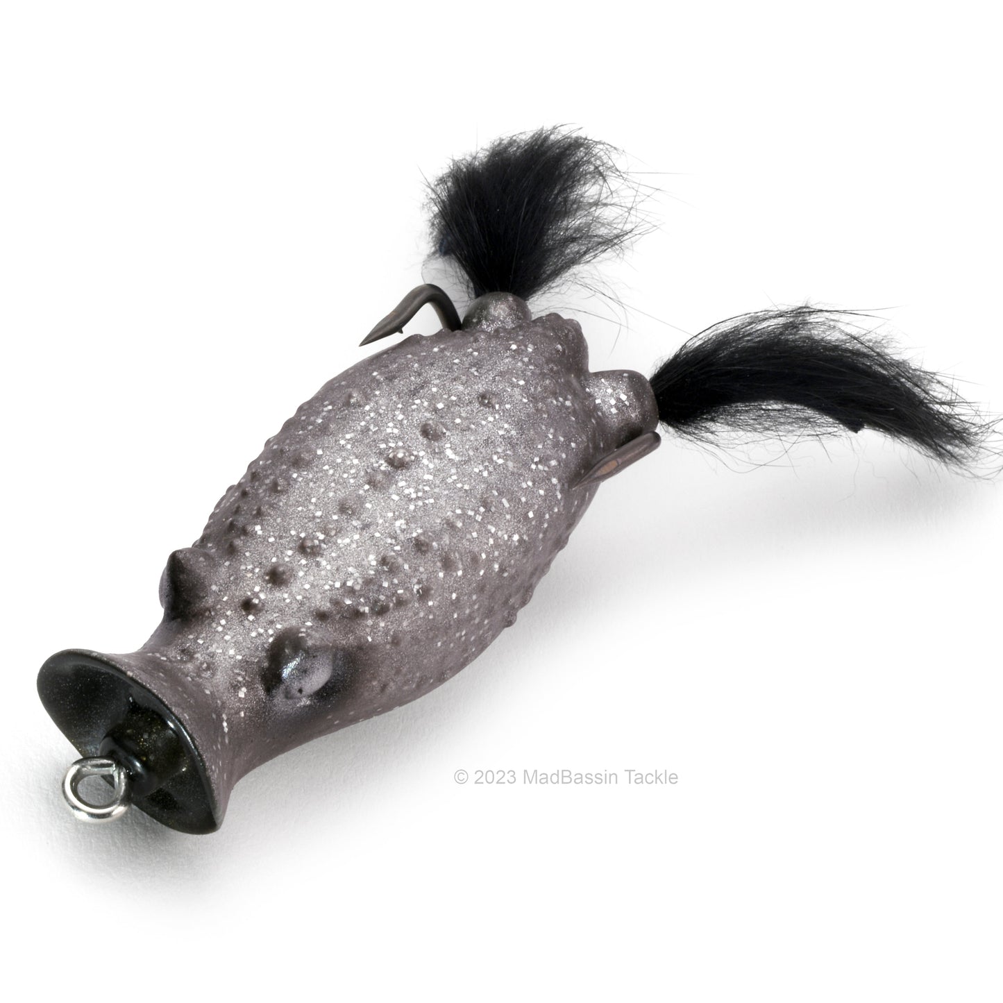 Close up of the Deps Buster K Hollow Body Popping Frog in the color Iron Powder on white background.