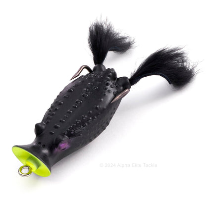 Close up of the Deps Buster K Hollow Body Popping Frog in the color Jet Black on white background.