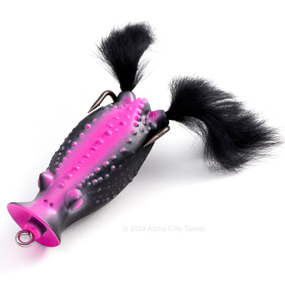 Close up of the Deps Buster K Hollow Body Popping Frog in the color Visible Black on white background.