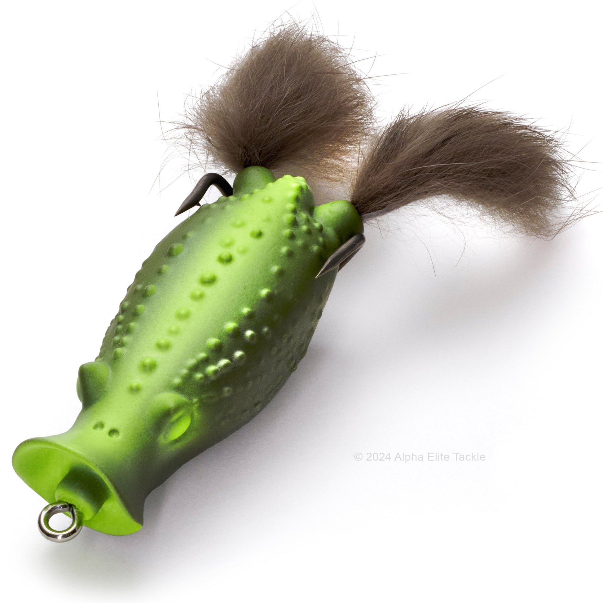 Close up of the Deps Buster K Hollow Body Popping Frog in the color Visible Green on white background.