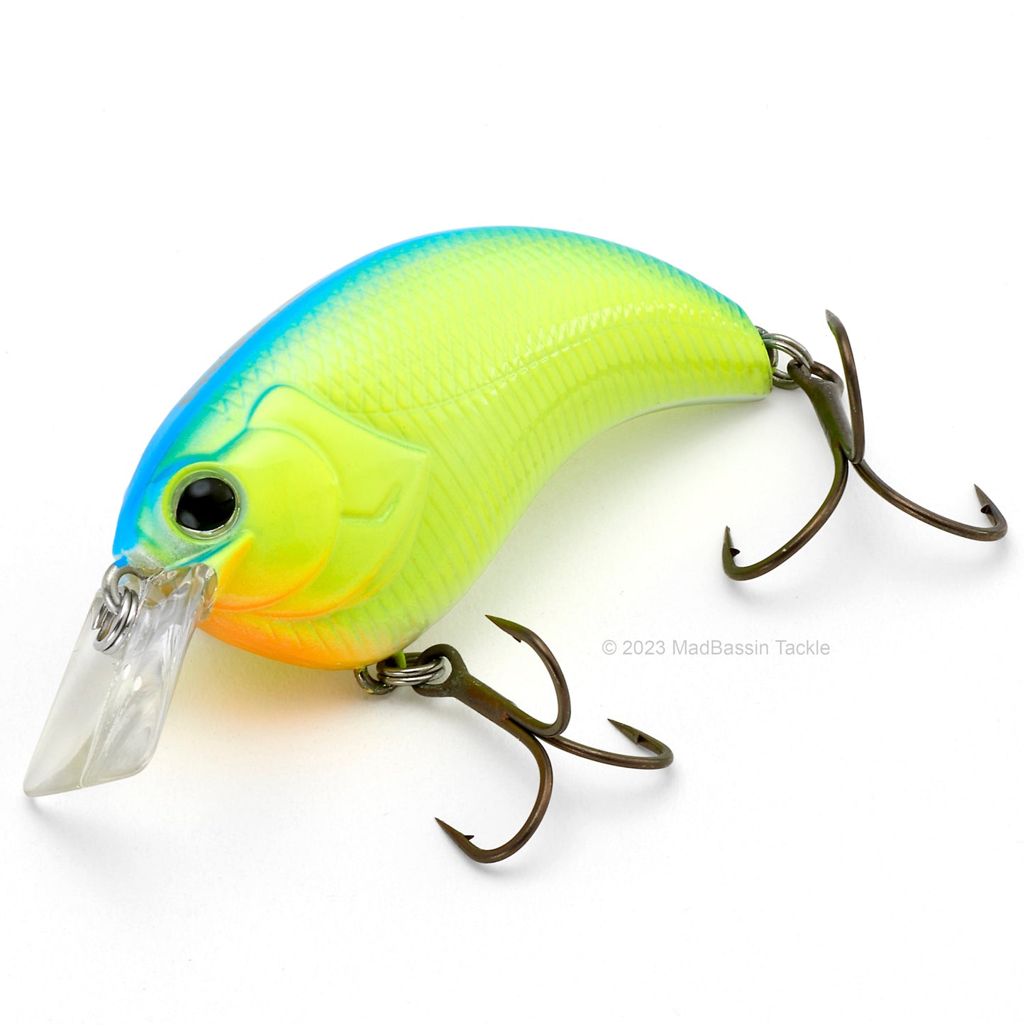 Deps Evoke 1.2 Squarebill Crankbait in the color blue back chartreuse on a white background