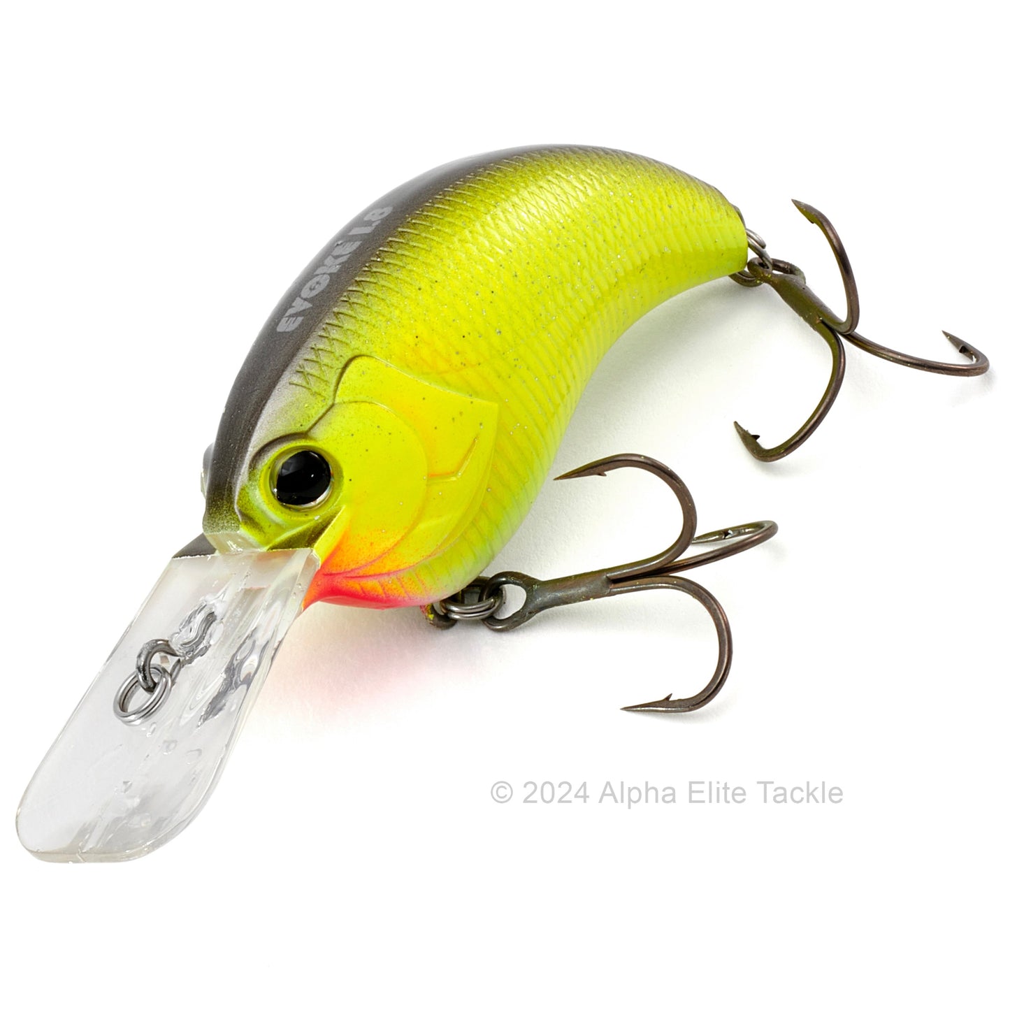 Close up of the Deps Evoke 1.8 Squarebill Crankbait fishing lure in the color Gun Metal Chart Clitter on a white background