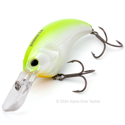 Close up of the Deps Evoke 1.8 Squarebill Crankbait fishing lure in the color Pearl Chart Shad on a white background