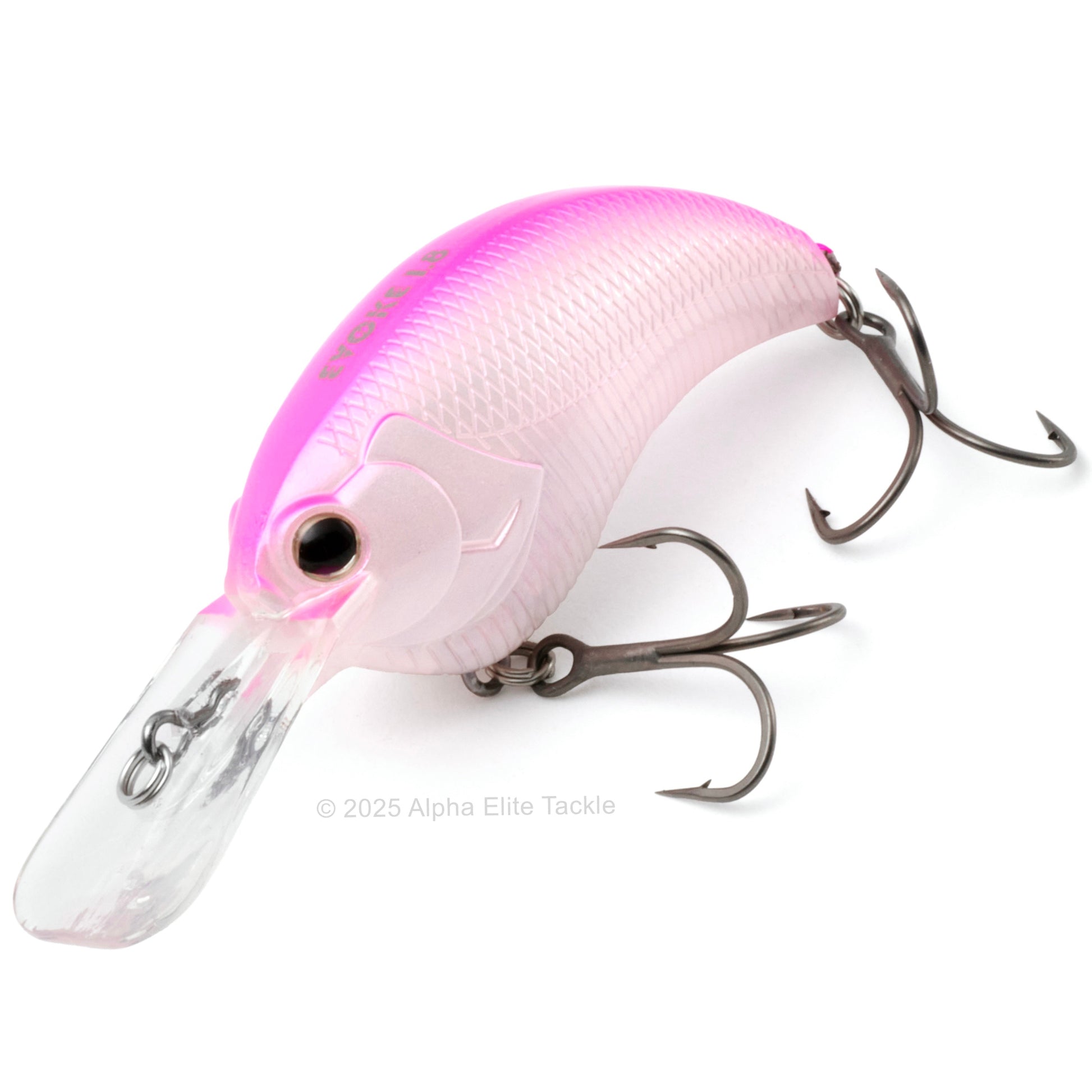 Close up of the Deps Evoke 1.8 Squarebill Crankbait fishing lure in the color Pink Shad on a white background