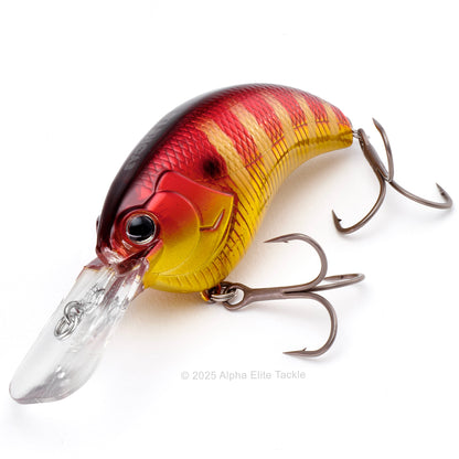 Close up of the Deps Evoke 1.8 Squarebill Crankbait fishing lure in the color REd Gill on a white background