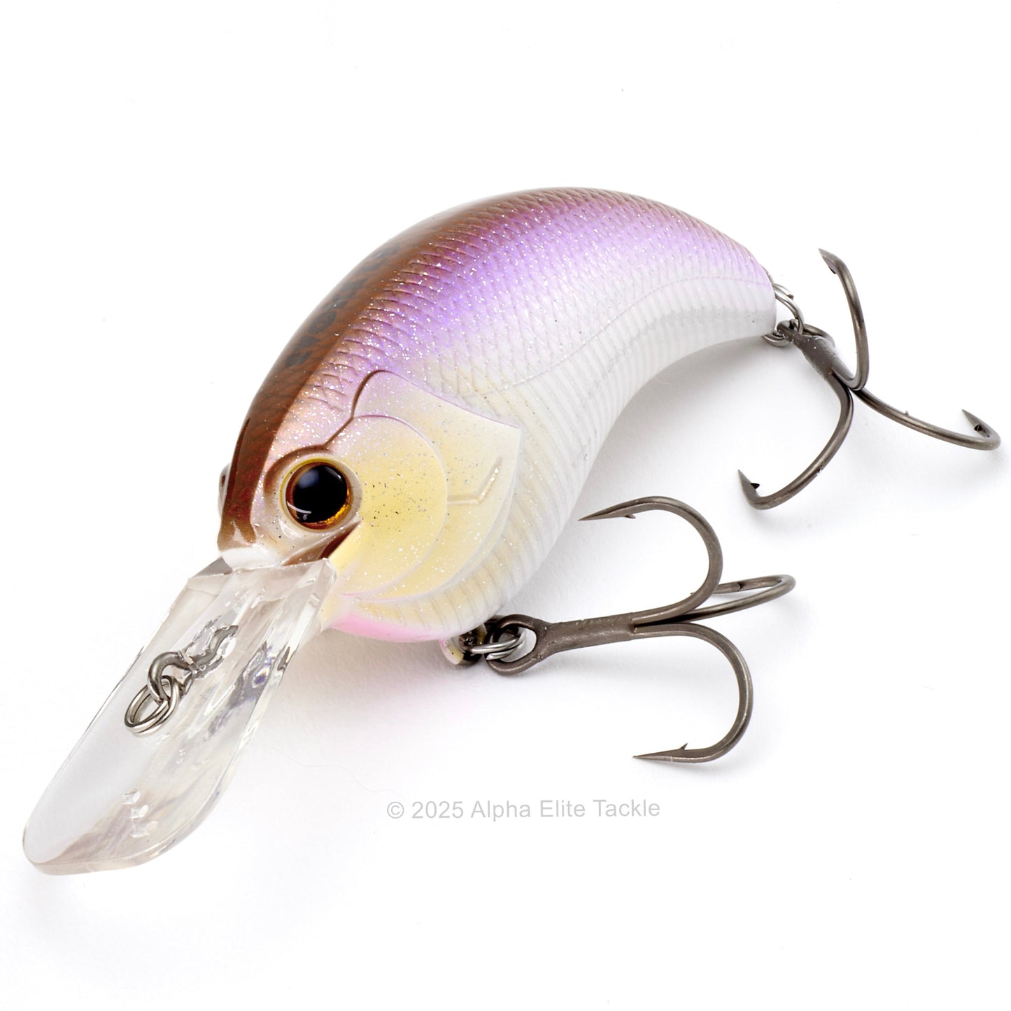 Close up of the Deps Evoke 1.8 Squarebill Crankbait fishing lure in the color muddy wakasagi on a white background