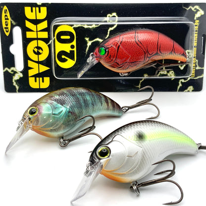 Three Deps Evoke 2.0 Squarebill Crankbaits on a white background