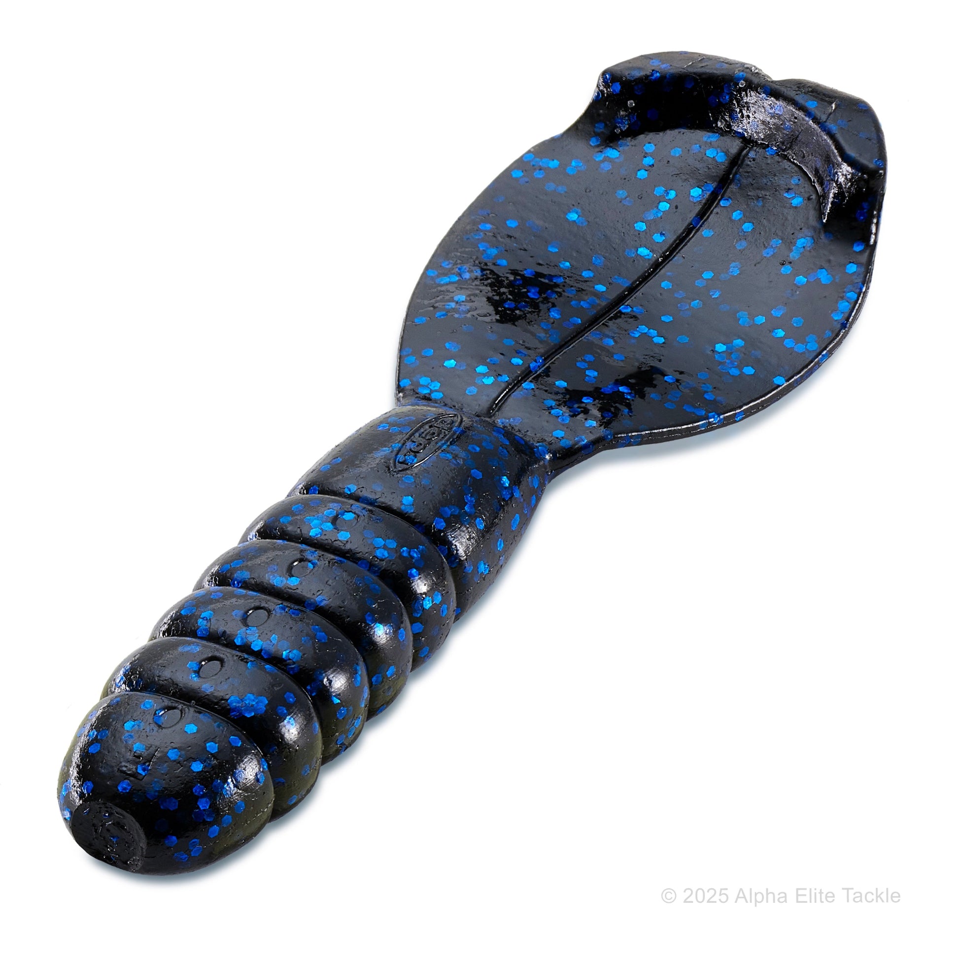 Deps Lil Rabbit Craw soft plastic bait in the color Black Blue Flake on a white background