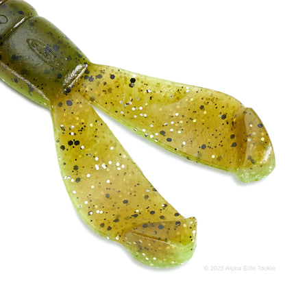close up of the claws of the deps lil rabbit soft plastic bait on a white background