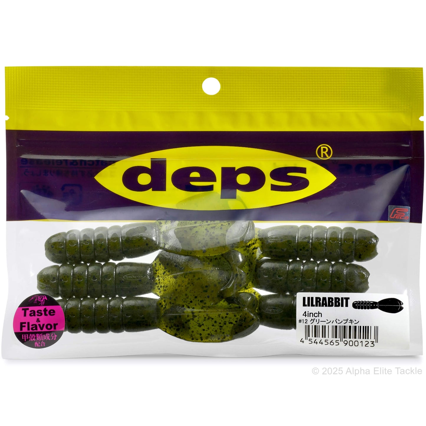 One package of the deps lil rabbit craw soft plastic bait on a white background.