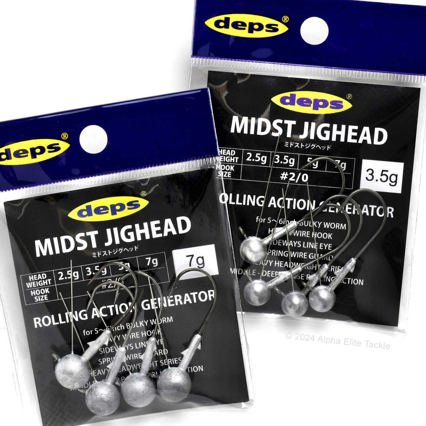 Two packages of deps Midst Jig head with jig heads displayed on a white background.