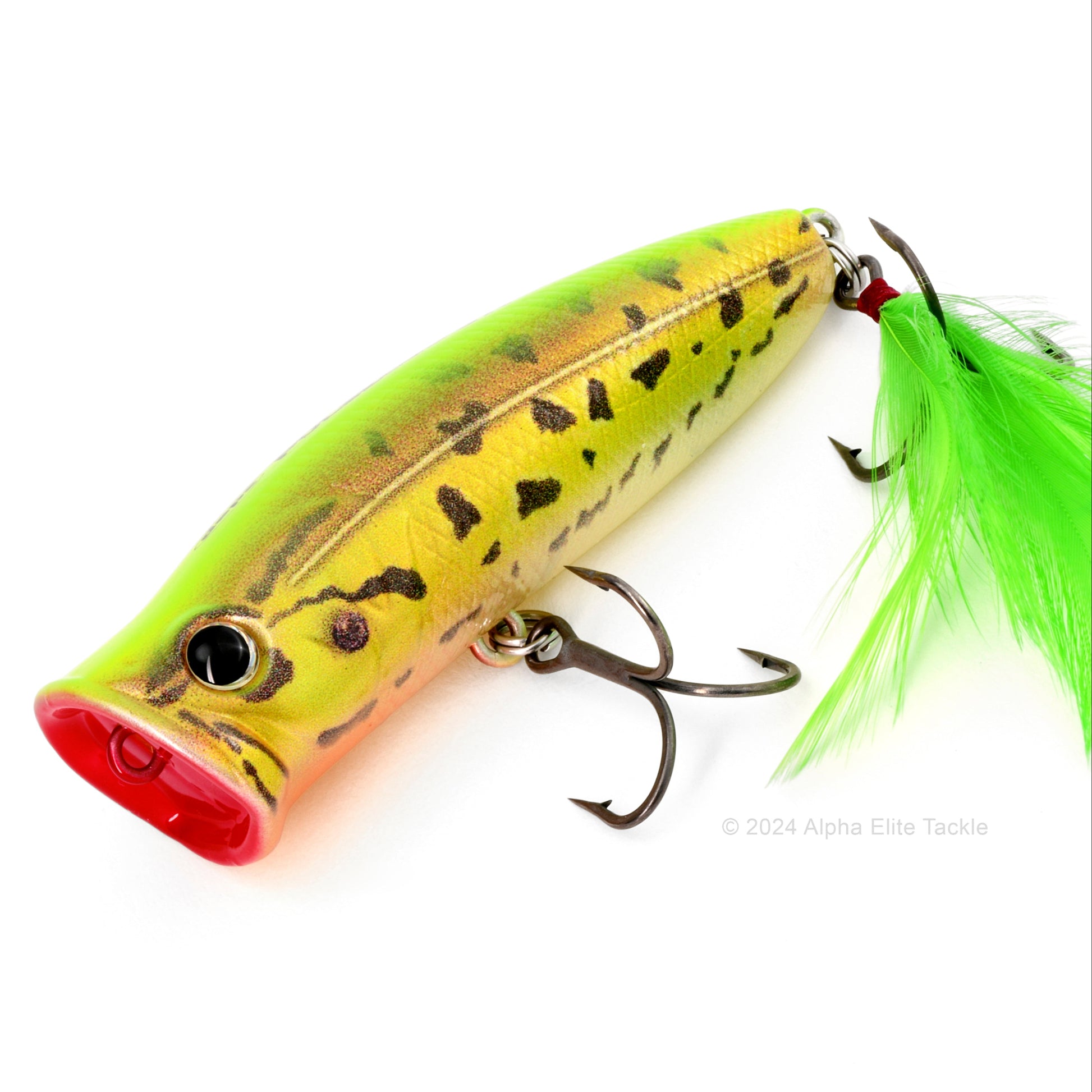 Close up of the Deps Pulsecod Topwater Popper in the color Pond Frog on a white background