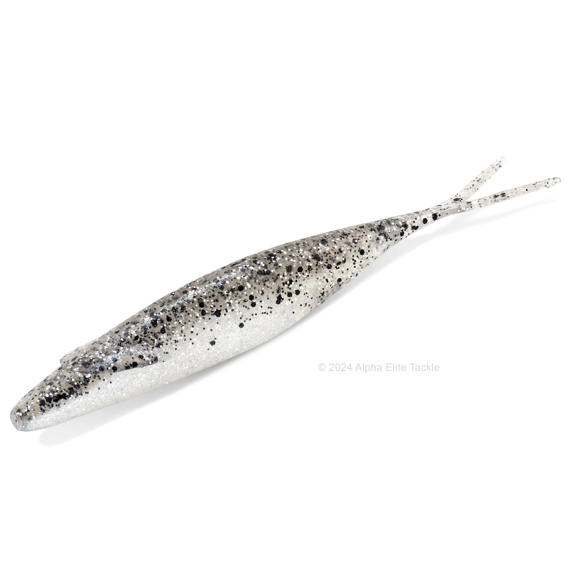 Close up of the Deps Sakamata Shad in the color Silver Shad on a white background.
