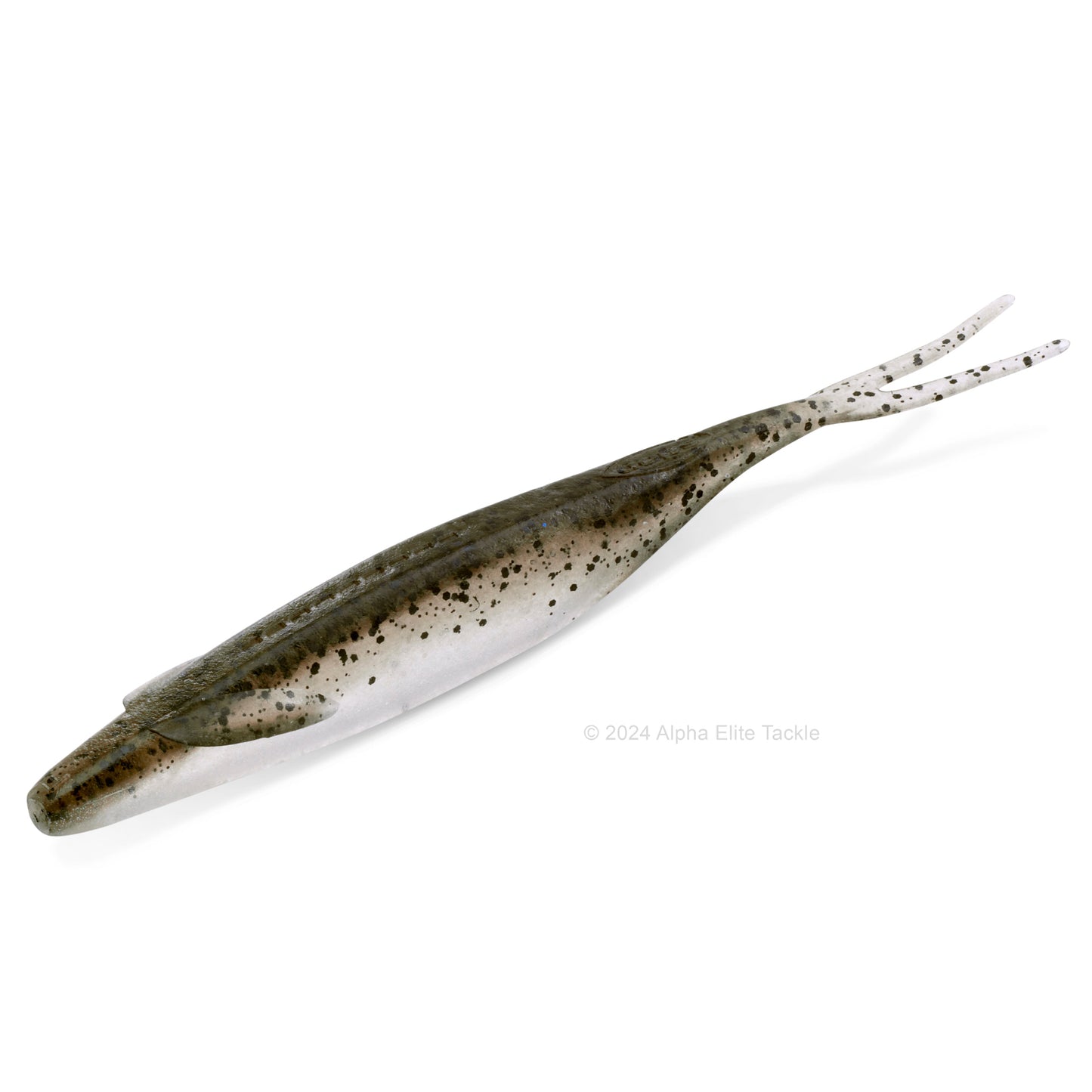 Close up of the Deps Sakamata Shad in the color Smoke Pepper Clear on a white background.