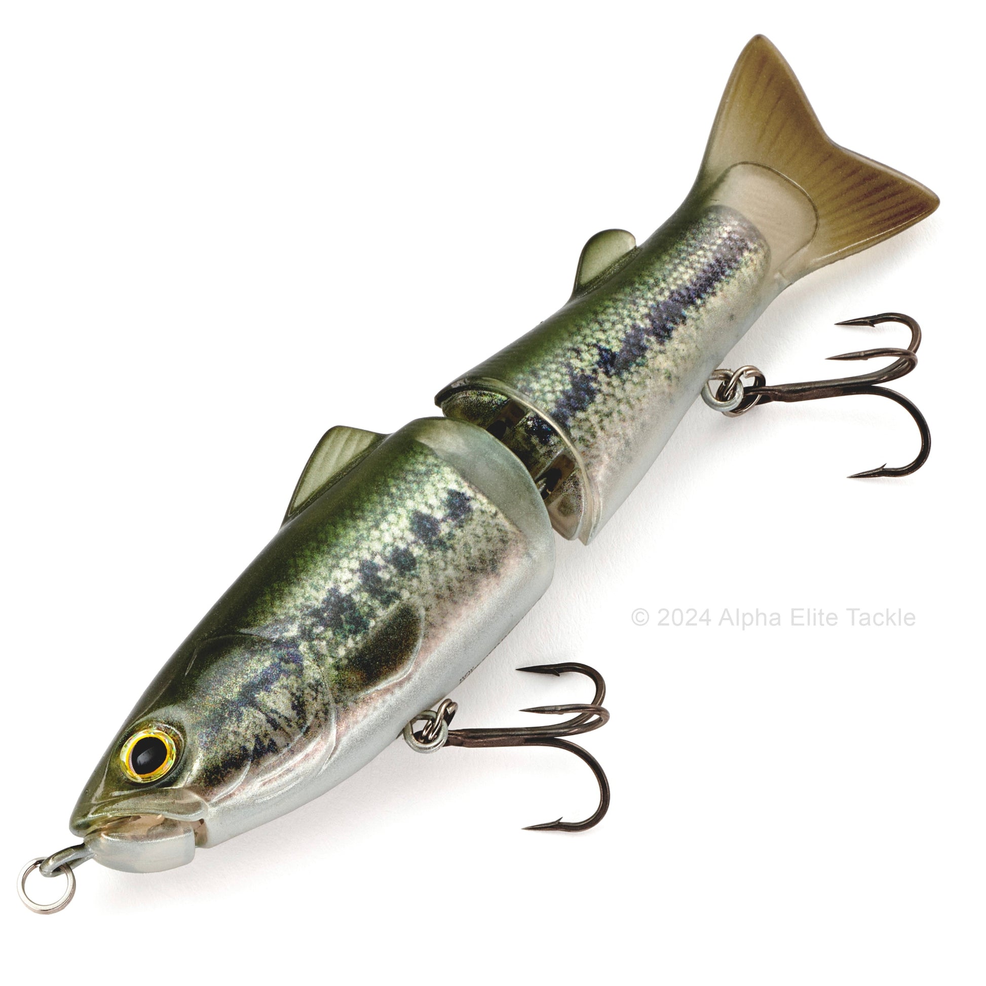 Close up of the Deps New Slide Swimmer 115 Slow Sinking Swimbait in the color Baby Bass on white background