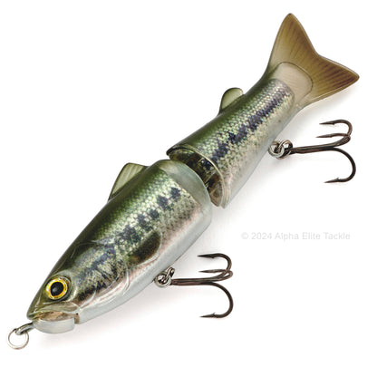 Close up of the Deps New Slide Swimmer 115 Slow Sinking Swimbait in the color Baby Bass on white background