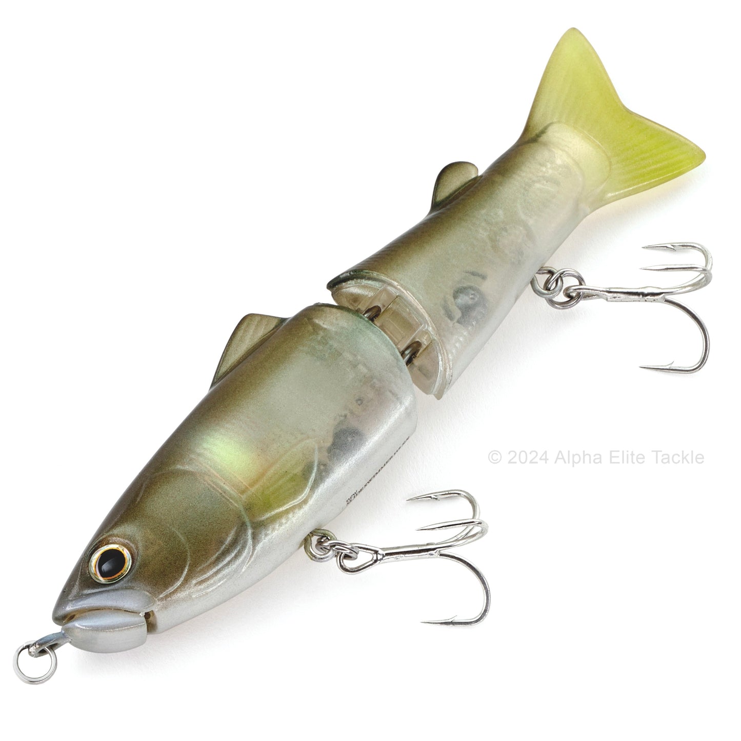 Close up of the Deps New Slide Swimmer 115 Slow Sinking Swimbait in the color Ghost Ayu on white background